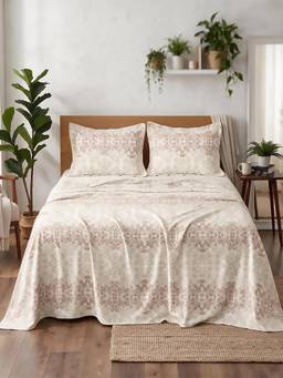 Linen Home - 100% Percale Cotton Percale Flat Bedsheet With 2 Pillow Covers Cherrish (King)