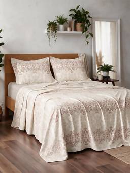 Linen Home - 100% Percale Cotton Percale Flat Bedsheet With 2 Pillow Covers Cherrish (Queen)