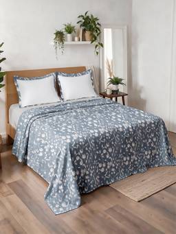 Linen Home - 100% Percale Cotton Percale Flat Bedsheet With 2 Pillow Covers Blossomy Blue (Queen)