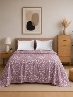 Linen Home - 100% Percale Cotton Percale Flat Bedsheet With 2 Pillow Covers Blossomy Mauve (King)