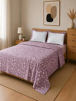 Linen Home - 100% Percale Cotton Percale Flat Bedsheet With 2 Pillow Covers Blossomy Mauve (Queen)