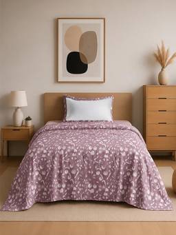Linen Home - 100% Percale Cotton Percale Flat Bedsheet & Pillow Cover Blossomy Mauve (Single)