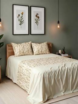 Linen Home - 100% Percale Cotton Percale Flat Bedsheet With 2 Pillow Covers Moss and Fern