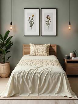 Linen Home - 100% Percale Cotton Percale Flat Bedsheet & Pillow Cover Moss and Fern (Single)