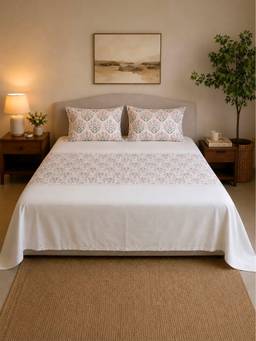 Linen Home - 100% Percale Cotton Percale Flat Bedsheet With 2 Pillow Covers Sequence Pink (King)