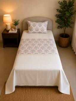 Linen Home - 100% Percale Cotton Percale Flat Bedsheet & Pillow Cover Sequence Pink (Single)