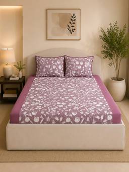 Linen Home - Percale Cotton Percale Fitted Bedsheet With 2 Pillow Covers Blossomy Mauve (Single)