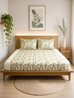 Linen Home - 100% Percale Cotton Percale Fitted Bedsheet With 2 Pillow Covers Moss and Fern (Single)
