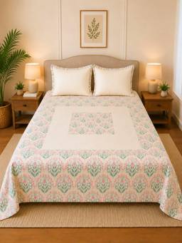 Linen Home - 100% Percale Cotton Percale Flat Bedsheet With 2 Pillow Covers Sequence Pink (King)
