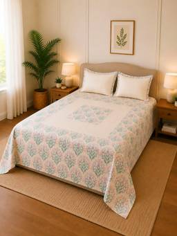 Linen Home - 100% Percale Cotton Percale Flat Bedsheet With 2 Pillow Covers Sequence Pink (Queen)