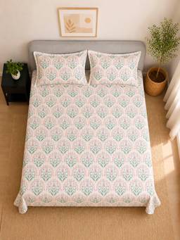 Linen Home - 100% Percale Cotton Percale Flat Bedsheet With 2 Pillow Covers Sequence Pink (Queen)