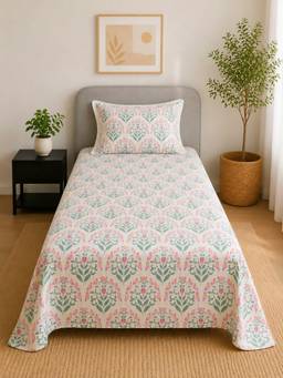 Linen Home - 100% Percale Cotton Percale Flat Bedsheet & Pillow Cover Sequence Pink (Single)