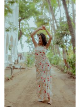 Paulmi & Harsh - Rose Printed One Shoulder Knotted Dress