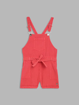 Blue Giraffe - Girls Red Solid Dungaree