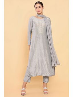 Soch - Women Grey Viscose Embroidered Suit (Set of 3)