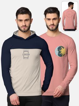 BULLMER - Trendy Front & Back Printed Full Sleeve T-shirt For Men Multi-color (Pack of 2)