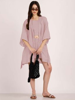 AOBA - Women Peach RoundNeck Linen Co-ord Set