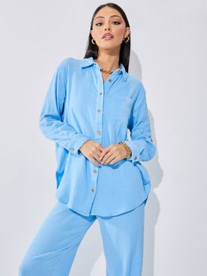 Women's Cotton Button-Up Shirt - V-Neck Roll-Up Sleeve Blouse With Pockets