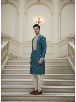 Gahan - Mens Embroidered Colour Kurta with Chudidar with Embroidered Highlights