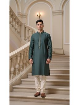 Gahan - Premium Embroidered Deep Green Kurta with Chudidar for Mens