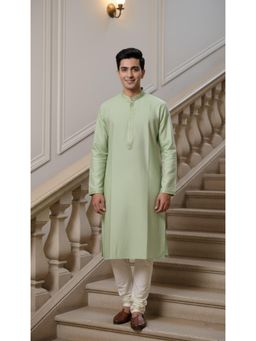 Gahan - presents a Woven Light Green Mens Kurta with Chudidar Featuring With Embroidery