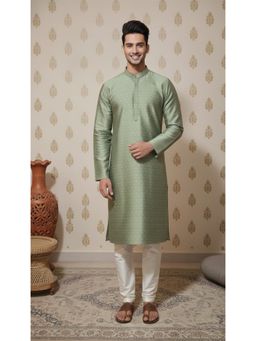 Gahan - Woven Green Kurta with Chudidar for Mens Featuring Embroidered Detailing