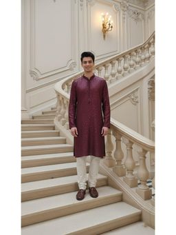 Gahan - Mens Stylish Silk Blend Kurta with Chudidar with Sequins Motifs Casual
