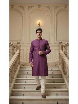 Gahan - Woven Purple Colored Mens Kurta with Chudidar with Embroidery Style