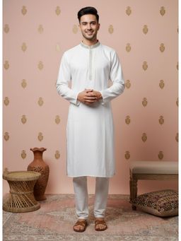Gahan - Mens Premium White Kurta with Chudidar with Authentic Embroidery