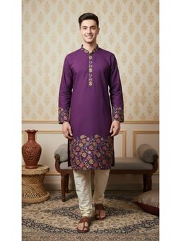 Gahan - Designer Purple Colour Cotton Printed Kurta with Chudidar