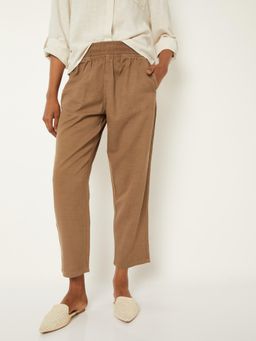 max - Womens Beige Solid Ankle Length Trouser