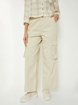 max - Womens Solid Wide Leg Cargo Pant