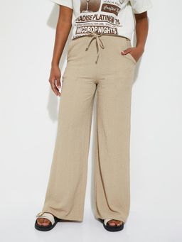 max - Womens Beige Textured Wide Leg Trouser