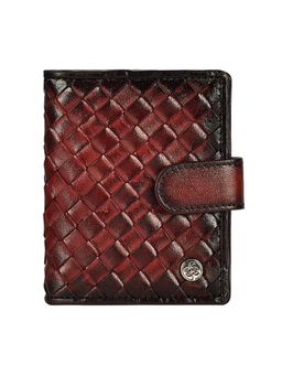 Eske - Adam Maroon Braided Handcrafted Genuine Leather Card Case 5 Card Slots