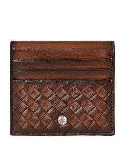 Eske - Alanis Dark Tan Textured Handcrafted Genuine Leather Card Case 6 Card Slots