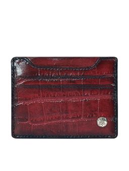 Eske - Danner Maroon Animal Print Handcrafted Genuine Leather Card Case 4 Card Slots