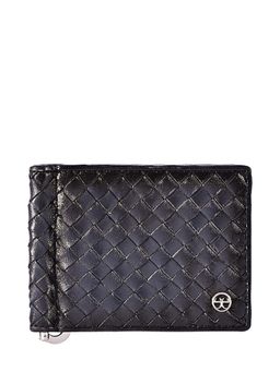 Eske - Jona Navy Blue Braided Leather Mens Bifold Money Clip with Rfid 8 Card Slots