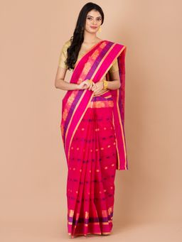 LAA CALCUTTA - Deep Pink and Multi Pure Cotton Tant Saree