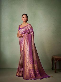 Odette - Purple Raw Silk Blend Saree with Unstitched Blouse