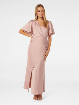 Forever New - Pink Chelsea Flutter Sleeve Satin Maxi Dress