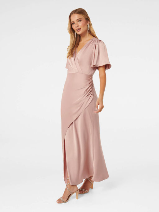 Buy Forever New Pink Chelsea Flutter Sleeve Satin Maxi Dress Online