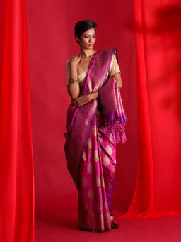 Beatitude - Purple Banarasi Saree with Unstitched Blouse