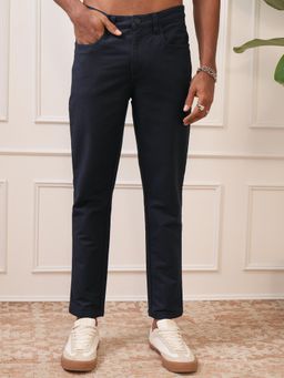 LOCOMOTIVE - Men Navy Blue Mid Rise Straight Fit Ankle Length Trouser