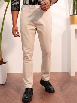 LOCOMOTIVE - Men Cream Mid Rise Straight Fit Ankle Length Formal Trouser