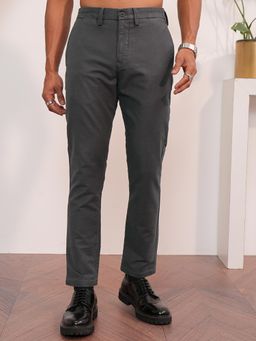 LOCOMOTIVE - Men Charcoal Straight Fit Ankle Length Trouser