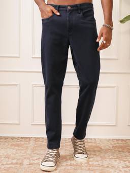 LOCOMOTIVE - Men Navy Blue Mid Rise Regular Fit Ankle Length Trouser