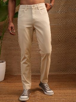 LOCOMOTIVE - Men Almond Milk Mid Rise Regular Fit Ankle Length Trouser