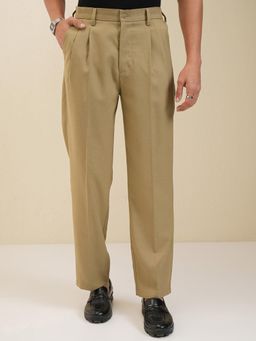 LOCOMOTIVE - Men Khaki Straight Fit Formal Trouser