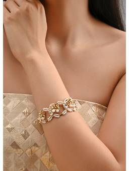 House of D'oro - White Pearl and Kundan Bracelet with Golden Chain Kundan Detailing