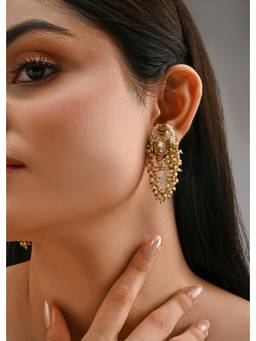 House of D'oro - Gold-Toned Kundan Stud Earrings for Women Elegant Traditional Studs